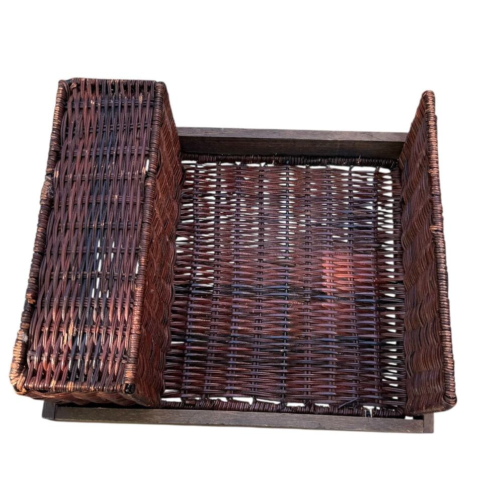 Vintage Rattan and Wood Utensil & Plate Caddy - Picture 11 of 16